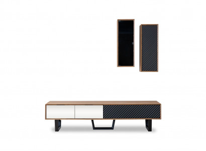 Wohnwand Wohnzimmer set TV-Ständer 2x Hängeschrank Designer Wohnwände